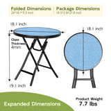 Abba Patio Bistro Table,18" Round Folding Side Table with Tempered Glass Tabletop,Small End Table for Outdoor Indoor Yard Garden Balcony Coffee,Blue Abba Patio