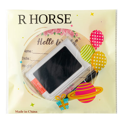 R HORSE Hello World Newborn Announcement Sign with Ink Pad for Baby Hand and Footprints, Wooden Baby Birth Announcement Sign with Marker Pen, Baby