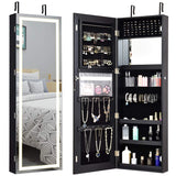 Giantex Jewelry Cabinet Armoire Door Wall Mount, 47.2in Lockable Touch Screen Lighted Full Length Mirror, 3 Lighting Settings, Inside Makeup Mirror, Jewelry Storage Box Organizer (Black) Giantex