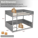 OYUMOENTS Queen Over Queen Bunk Beds for Adults, Queen Bunk Bed with Built-in Shelves & Small Bookcase, LED Light & USB Charging Station, Wooden Bed Frame with Clothes Hooks for Teens & Adults, Grey OYUMOENTS