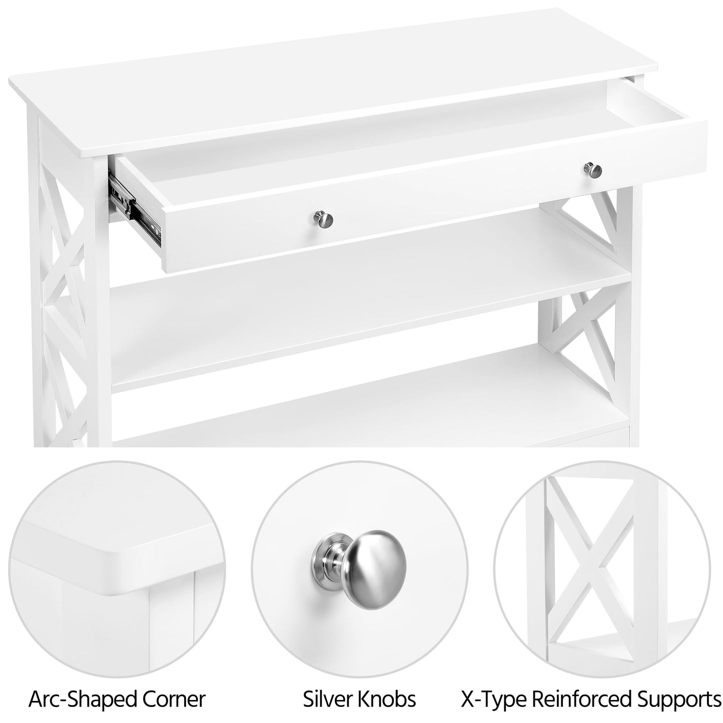 Yaheetech Console Table with Drawer, 3-Tier Entryway Table with Storage Shelves, Wood Narrow Sofa Table for Entryway/Hallway/Living Room, White