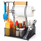 FANGSUN Grill Caddy, BBQ Caddy with Paper Towel Holder, Picnic Condiment Utensil Caddy for Outdoor Camping, Barbecue Accessories Storage Organizer for Griddle Grilling Tool, Rv Patio Camper Must FANGSUN