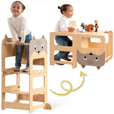 OmaOmaOma Kids Wooden Learning Tower - Foldable Toddler Tower for Children - Toddlers Standing Tower & Kitchen Stool Helper for Counter - Convertible Learning Tower w/Step Stool, Desk, Chalkboard OmaOmaOma