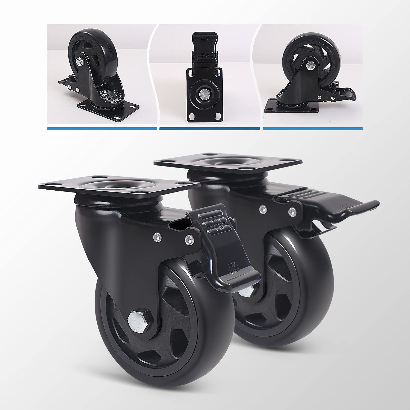 4 Inch Caster Wheels 2000lbs,Casters Set of 4,Heavy Duty Plate Casters with Double Ball Bearings,YAEMIKY Premium Polyurethane Swivel Caster Wheels for Cart,Furniture,Workbench（16pcs Screws In - WoodArtSupply