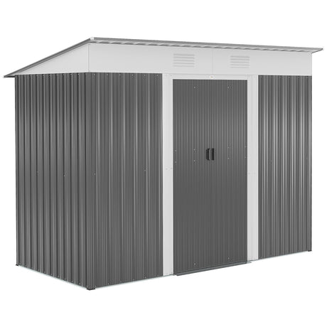 Outsunny 8' x 3.5' Metal Lean to Garden Shed, Outdoor Storage Shed, Garden Tool House with Double Sliding Doors, 2 Air Vents for Backyard, Patio, Lawn, Gray Outsunny