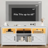 DWVO Farmhouse TV Stand for TVs Up to 65 Inch, Entertainment Centre with LED Light, TV Table with Power Outlet, TV Console for Living Room Bedroom, 59 Inches White DWVO