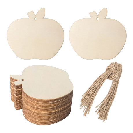 Unfinished The Apple Shape Wooden Tag Hanging Wood Cutout Blank Wood Slices Wooden Tags with Twine for Christmas Thanksgiving Day Holiday Wedding Birthday Party Decoration 20 Pcs Zontween