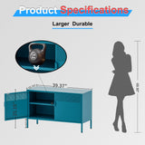 Washsemba 2 Door Storage Sideboard, Metal Storage Cabinet with 2 Adjustable Shelf,Multipurpose Metal Accent Cabinet for Office Home,Music Studio (Peacock Blue, 25''H) Washsemba