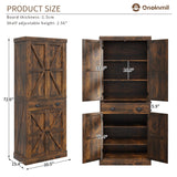 oneinmil Kitchen Pantry Cabinet 72.6" H, Farmhouse Wooden Cabinet with 4 Adjustable Shelves, Freestanding Cupboard with Drawers, Tall Pantry Cabinet for Kitchen, Dining Room, Brown oneinmil