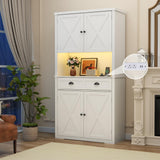 Loomie 72" Farmhouse Kitchen Pantry Cabinet With LED, Operation Table & Power Outlet, Tall Storage With Drawer, Adjustable Shelves for Dining Room (White) Loomie