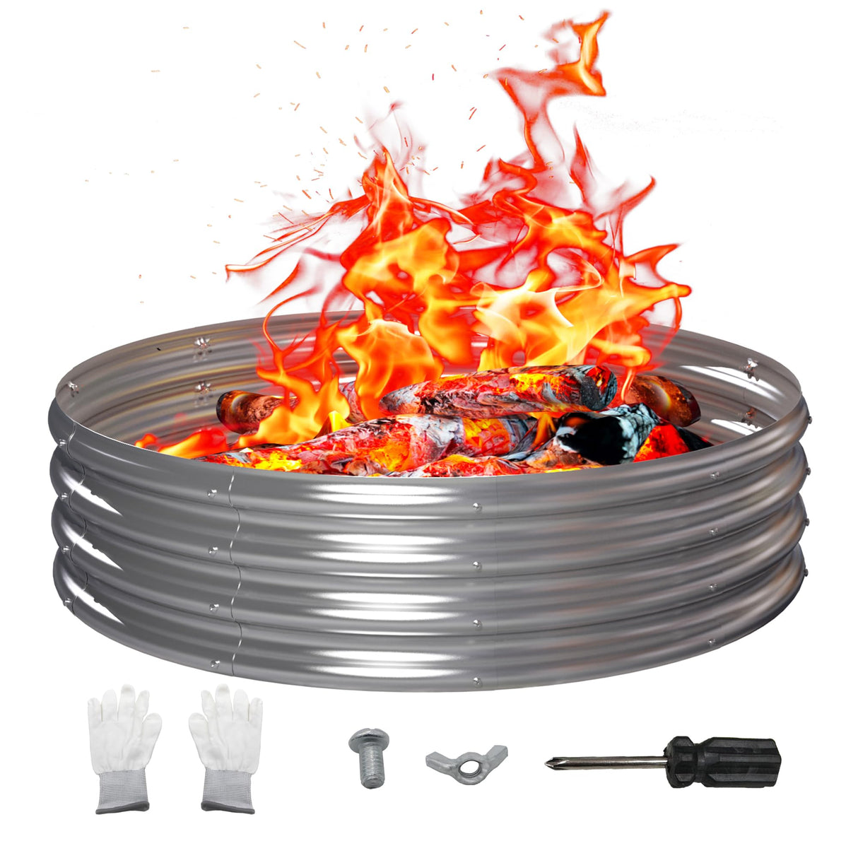 PROWORX 48 Inch Outdoor Fire Pit Ring, Round Galvanized Portable Fire Pit for Camping, Metal Steel Bonfire Fire Ring for Outside, Backyard PROWORX