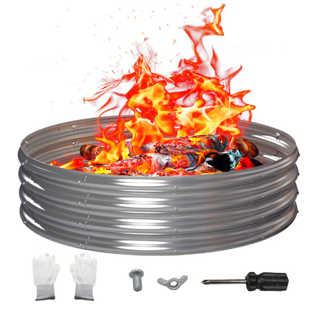 PROWORX 48 Inch Outdoor Fire Pit Ring, Round Galvanized Portable Fire Pit for Camping, Metal Steel Bonfire Fire Ring for Outside, Backyard PROWORX