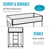 Furniture of America Dravenor Modern Metal Twin Over Twin Low Profile Bunk Bed with Reversible Ladder and White Magnetic Mesh Panel, No Box Spring Required, for Kids, Bedroom, Dorm, Black Furniture of America