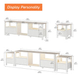WAMPAT Large TV Stand for 95 Inch TV, White Entertainment Center for 80-100 Inch TV with LED Light & Cubby, White Television Stands with Faux Marble Tabletop for Living Room Bedroom Office WAMPAT