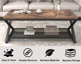 LVB Rustic Coffee Table with Storage, Industrial Wood Metal 2 Tier Center Living Room Table with Mesh Shelf, Farmhouse Wooden Low Rectangle Cocktail Tea Table for Office Bedroom, 47 inch, Rustic Brown LVB