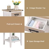 RUSTOWN Farmhouse Bedside Table Set of 2, Rustic Nightstand with Drawers and Open Shelf, Side Table End Tables for Bedroom/Living Room/Lounge (Vintage White) RUSTOWN