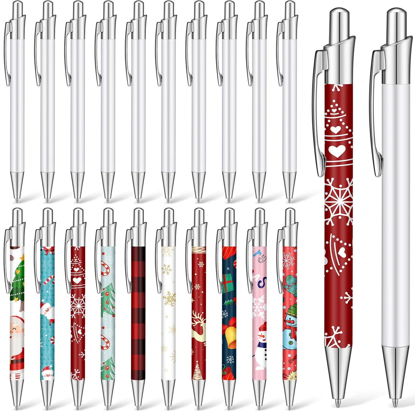 Yexiya Sublimation Pens Blank Heat Transfer Pen Sublimation Ballpoint Pen with Shrink Wrap White Aluminum Customized Clip Pen School Supplies for Christmas Office School Stationery Supplies (10 Pcs)