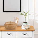 Hipiwe Round Rattan Boxes with Lid Natural Woven Storage Basket Bin Multi-Purpose Wicker Tray Weaving Decorative Shelf Basket Farmhouse Picnic Food Bread Fruit Table Storage Basket Hipiwe