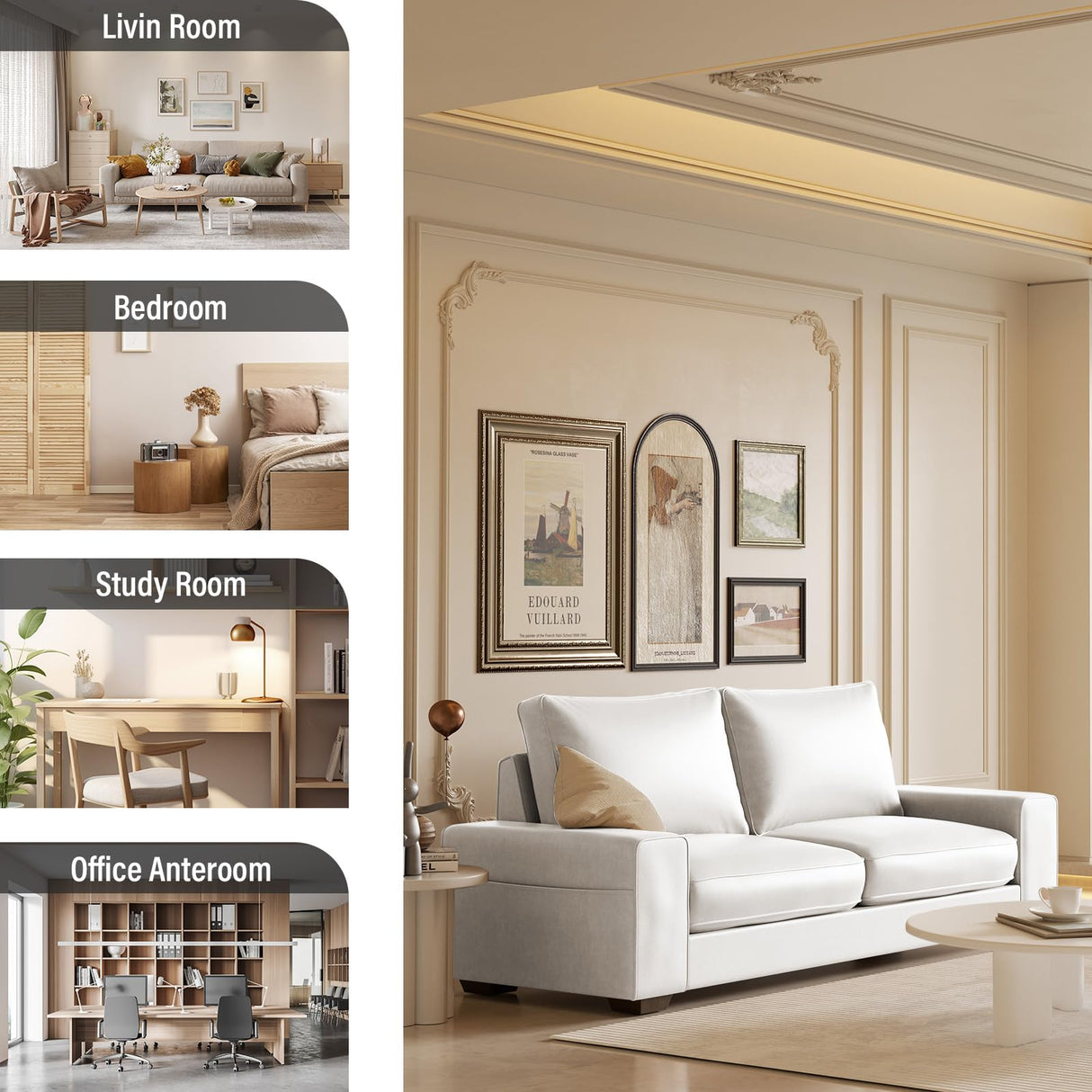 Valthie Faux Leather Couch, Mid Century Modern Comfy Loveseat Sofa with Wide Arm, Side Pockets, Solid Wooden Frame for Office, Living Room and Bedroom, 2 Seater (White, 71.25 Inches) Valthie