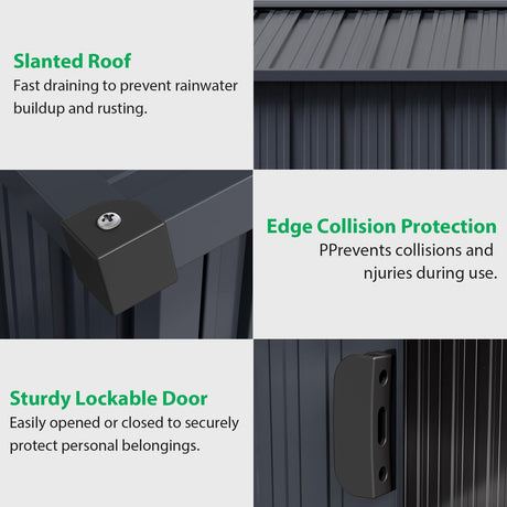 Acekool 10x12 FT Outdoor Metal Storage Shed, Large Garden Tool Shed with Lockable Door and Vents, Waterproof Galvanized Metal Sheds for Tools & Equipment, Garbage Can, Bike, Mower, Gray Acekool