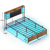 Unikito Full Size Bed Frame with Charging Station and RGB LED Light, Sturdy Platform Bed with Upholstered Headboard, Strong Metal Slats, Noise Free, No Box Spring Needed, Easy Assembly, Rustic Brown Unikito