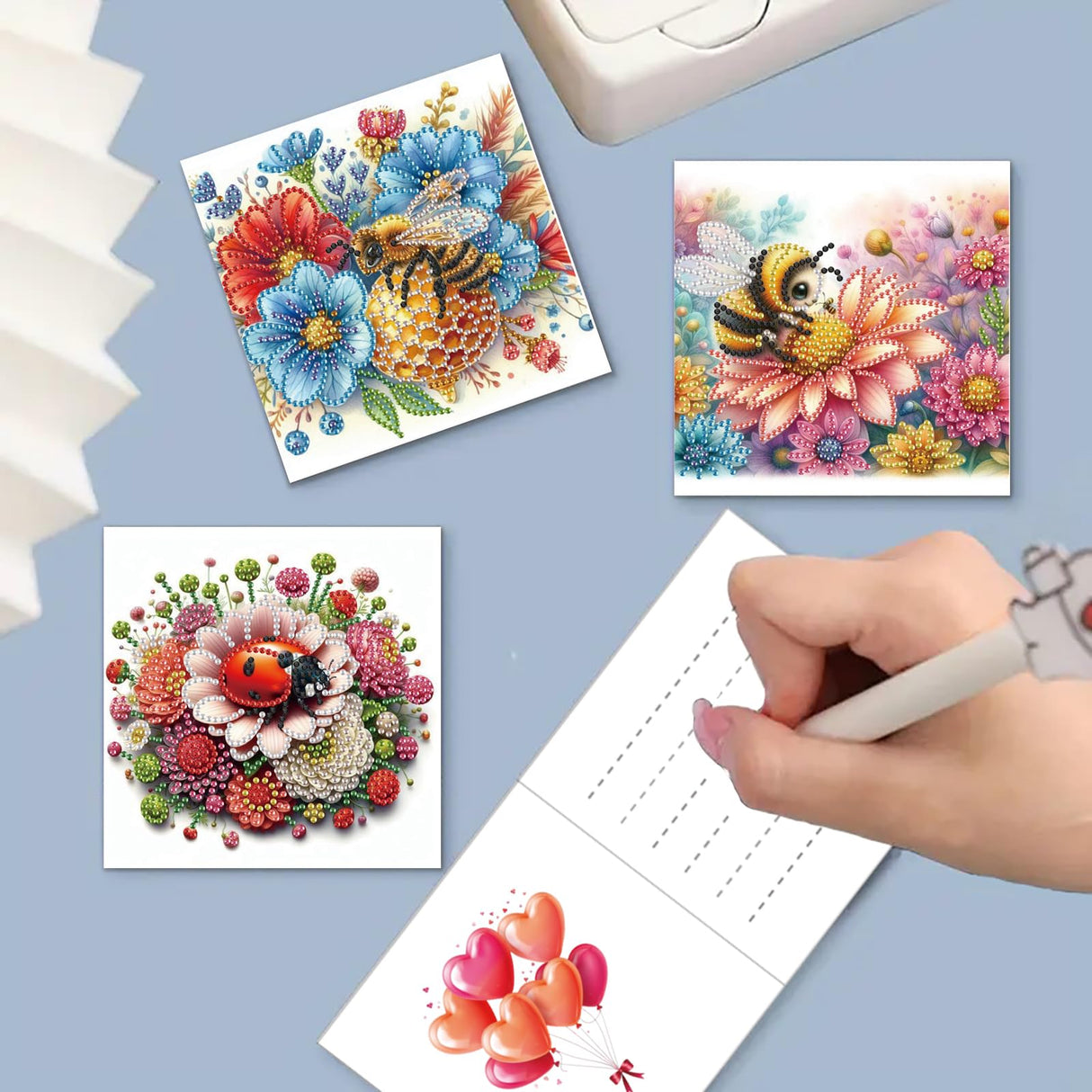 MaiYiYi 6 Pack 5D DIY Bee Diamond Art Greeting Cards Ladybug Diamond Painting Greeting Cards Flowers Diamond Art Cards for Family Friends Holiday Birthday MaiYiYi