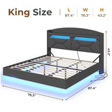 Modern ADORNEVE King Size Floating Bed Frame with USB-C Charging Station and LED Lights ADORNEVE
