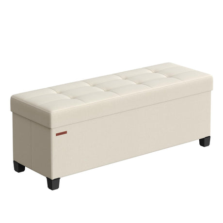 SONGMICS Storage Ottoman Bench, Foldable Foot Rest with Legs, 15 x 43 x 15.7 Inches, End of Bed Bench, Storage Chest, Load up to 660 lb, for Living Room, Bedroom, Entryway, Cream White ULSF018W01 SONGMICS