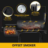 Outdoor Charcoal Grill with Smoker, Leonyo 14Inch Wide Charcoal Grill with Offset Smoker for Backyard Party Cooking, 438 Sq.in. BBQ Cooking Surface,Black Leonyo