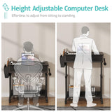 Small Portable Rolling Standing Desk - 32 Inch Adjustable Mobile Stand Up Teacher Desks with 2 Fabric Drawers on Wheels for Classroom, Couch Sofa Side Laptop Table with Storage for Home Office, Black WINAZ