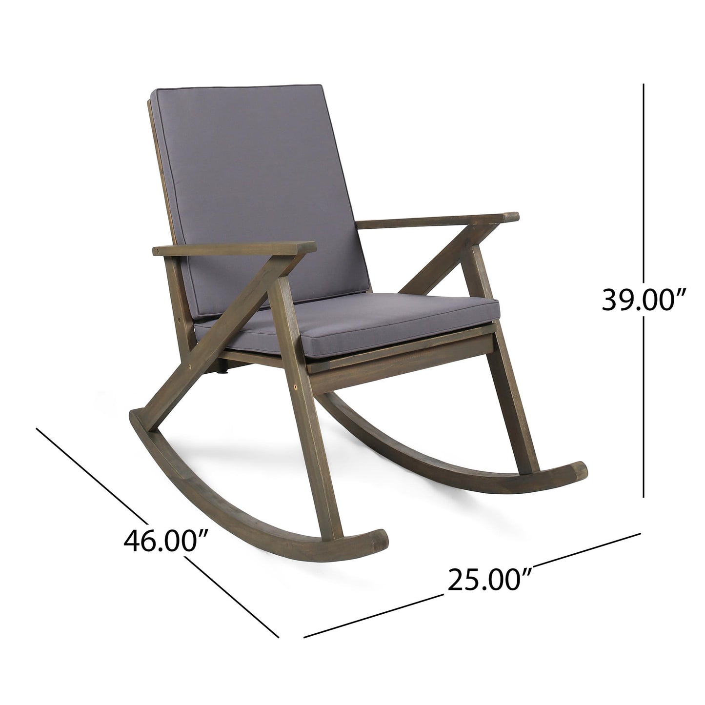 Merax Gray Wooden Rocking Chair Recliner Lounge Chair with Cushions for Outdoor Patio, Garden and Balcony