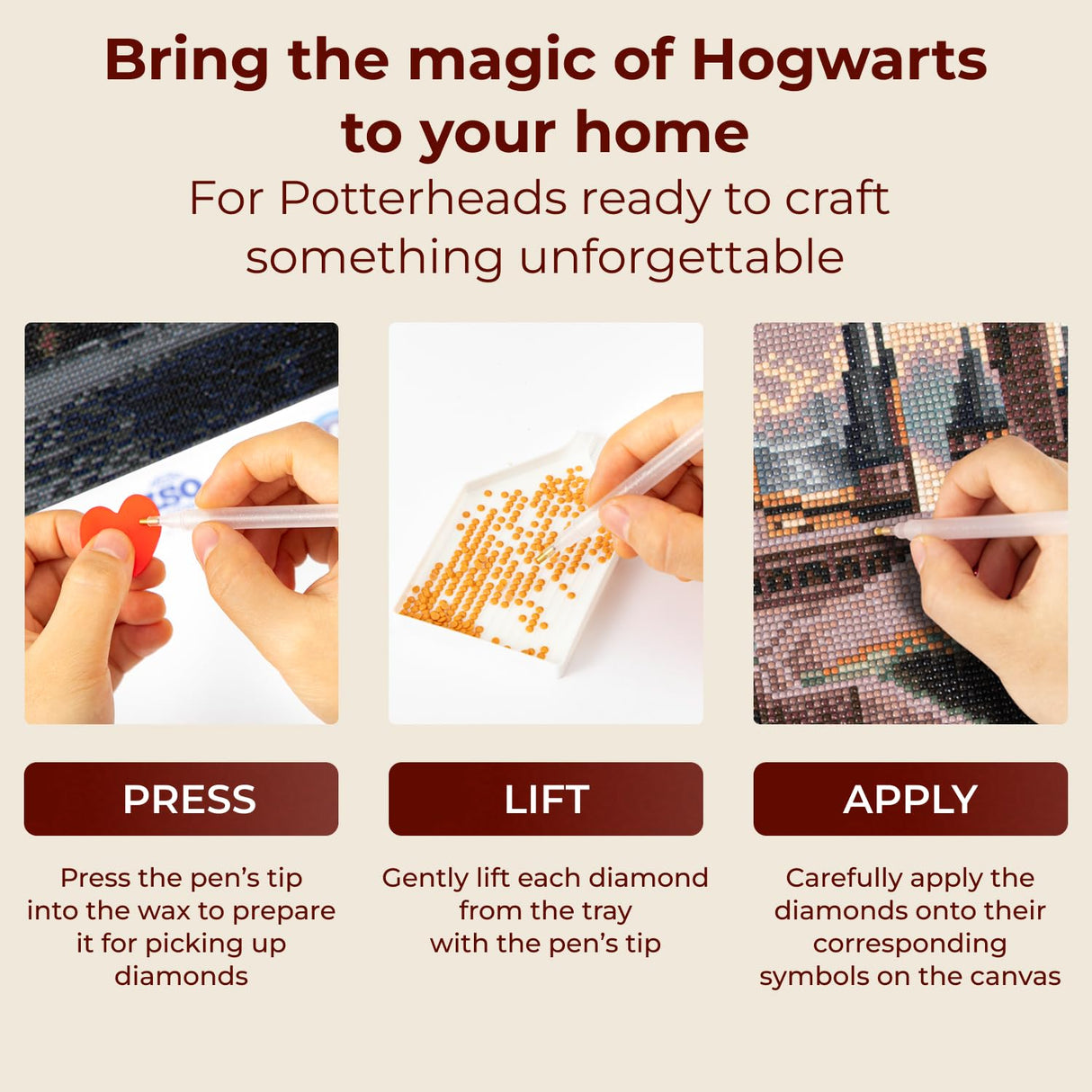 CRAFTHUB Harry Potter Diamond Art – Hogwarts Castle – 5D Diamond Painting Kit & Tools – with Big Trays & Light Pens – Officially Licensed Merchandise – 19.7' x 23.6" CRAFTHUB