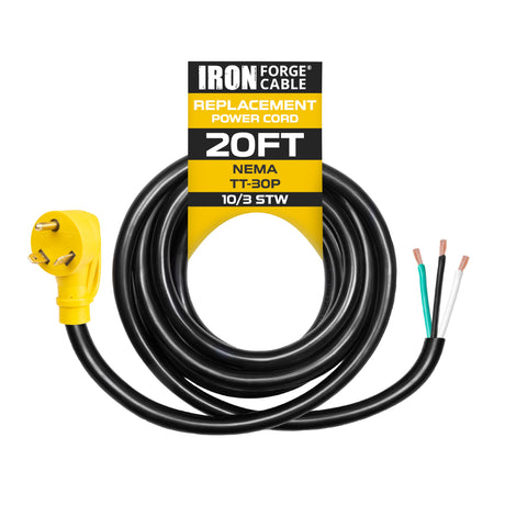 Iron Forge Cable RV Replacement Cord 10/3 30 Amp RV Extension Cord - 20 ft RV Power Cord NEMA TT-30P to Open End 3 Wire RV Power Cord 10 Gauge Heavy Duty STW Electrical Wire for Camper IRON FORGE CABLE