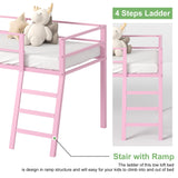 Lutown-Teen Metal Loft Bed with Stairs and Guardrail for Juniors, Space Saving Loft Bed Twin Size for Small Bedroom, Pink Lutown-Teen