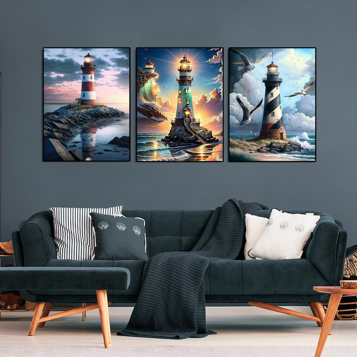 WUDWL Diamond Painting Kits for Adults - 3 Pack Lighthouse DIY 5D Diamond Art Kits Full Drill Diamond Dots Paintings with Diamonds Gem Art and Crafts Home Decor 12x16inch ﻿ WUDWL