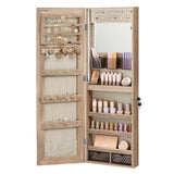 SONGMICS Jewelry Cabinet Armoire Organizer with LED Lights, Wall-Mounted Storage Cabinet with Full-Length Frameless Mirror, Built-in Makeup Mirror, 2 Drawers, Lockable, Camel Brown UJJC013N01 SONGMICS
