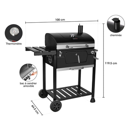 Royal Gourmet CD1824G 24 Inch Charcoal Grill with Foldable Side Table, Outdoor BBQ Grill with 490 Sq. In. Cooking Area for Picnic and Camping Grilling, Black