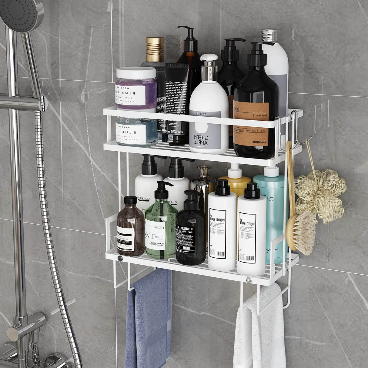 Godboat Bathroom Organizer - Over The Toilet Storage Cabinet, 2-Tier Bathroom Storage, Bathroom Shelves with 2 Hooks & Paper Rack, Bathroom Accessories & Decor, Gifts for Women, Mothers Day (White) Godboat