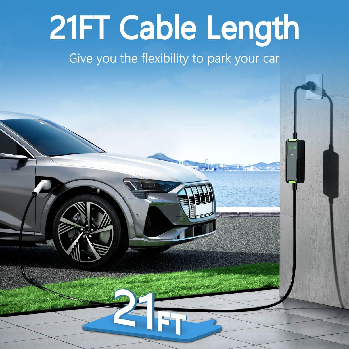 QPQ Level 1-2 EV Charger, 16 Amp 110-240V Portable Electric Car Charger, Electric Vehicle Charging Stations with NEMA 6-20 Plug & NEMA 5-15 Adapter for J1772, Level 2 EV Charger with 21 FT Cable QPQ