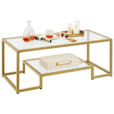 Yaheetech Gold Coffee Table, 42" Rectangular Glass Coffee Table for Living Room, 2-Tier Center Tea Tables with Metal Frame for Small Space, Apartment, Office Yaheetech