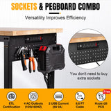MUWOOD 48" L×24”W Adjustable Workbench, 28”-40”Heights Heavy Duty Table 2000 LBS Load Capacity, Work Bench with Power Outlet & Pegboard, Rubber Wood Work Table for Garage, Office, Workshop, Home MUWOOD