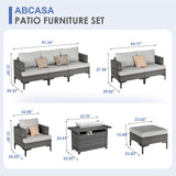 10 Pieces Patio Sectional Furniture Set with 44" Propane Fire Pit Table, 60000BTU Wicker Outdoor Sectional Coversation Set, Thick Cushion Deep Seat, Outdoor Furniture for Porch,Backyard,Deck (Grey) ABCASA