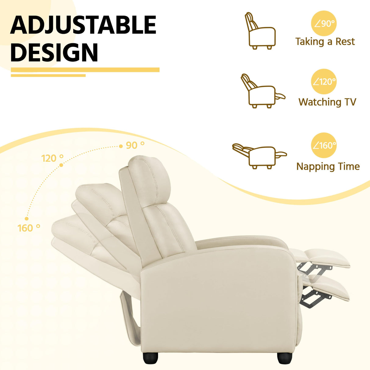Yaheetech Recliner Chair PU Leather Recliner Sofa Home Theater Seating Adjustable Modern Single Reclining Chair Sofa with Pocket Spring Living Room Bedroom Beige Yaheetech