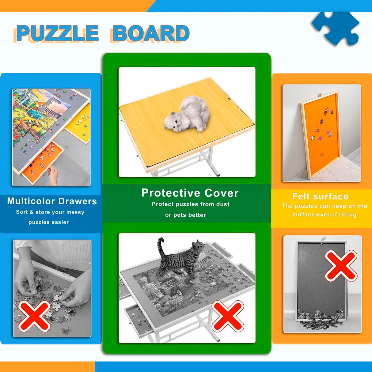 Fanwer Adjustable Puzzle Table with Drawers 1500 Piece, Angle & Height Adjustable Jigsaw Puzzle Table with Metal Legs | 35"x26" Tilting Puzzle Board for Adults and Children, Gift for Mom, Mothers' Day Fanwer