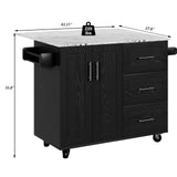 4 EVER WINNER Rolling Kitchen Island with Towel Rack & Spice Rack, Kitchen Island with Drop Leaf, Marble Tabletop Islands Table for Kitchen, Black 4 EVER WINNER