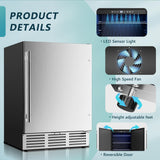 EUHOMY 24 Inch Beverage Refrigerator, Built-in and Freestanding Beverage Cooler 180 Can, Under Counter Beverage Fridge with Stainless Steel Door, Outdoor Refrigerator for Soda, Beer, Wine EUHOMY