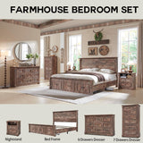 Aitjunz Farmhouse King Size Bed Frame with 51" Tall Headboard, Wood Platform Bed Frame with 20" Tall Roman Column Decoration Footboard & 3 Large Storage Drawers, No Box Spring Needed (Light Brown) Aitjunz