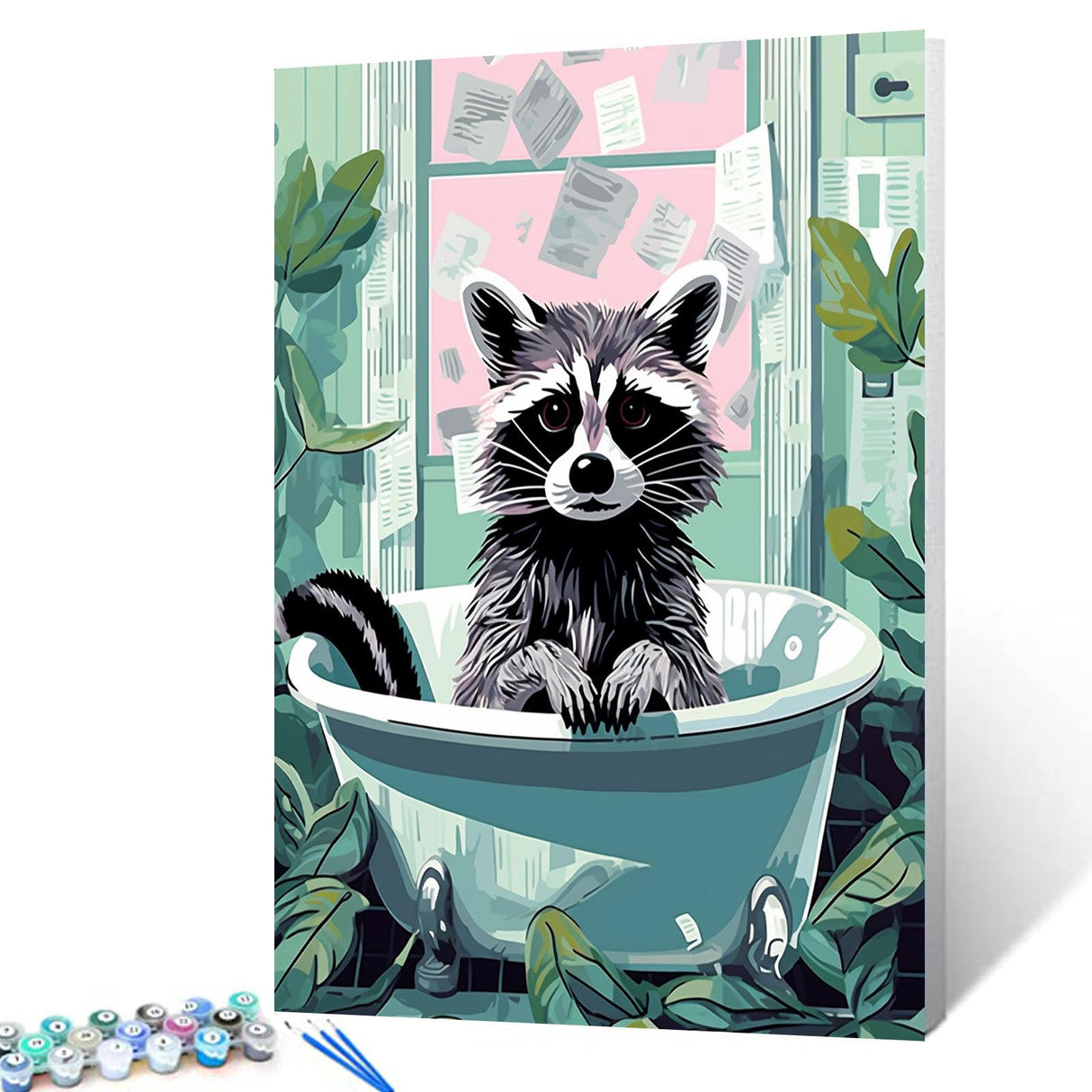 Raccoon in Bathtub DIY Paint by Numbers for Adults Bathroom Animal DIY Digital Oil Painting Jungle Wild Animals Painting Kits Canvas Acrylic Paint Funny Bathroom Decor 16x20 Inch（without Frame ） Tucocoo