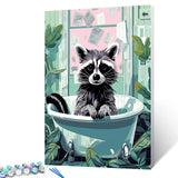 Raccoon in Bathtub DIY Paint by Numbers for Adults Bathroom Animal DIY Digital Oil Painting Jungle Wild Animals Painting Kits Canvas Acrylic Paint Funny Bathroom Decor 16x20 Inch（without Frame ） Tucocoo