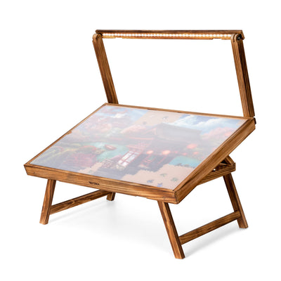 Tektalk Jigsaw Puzzle Table with LED Light, Jigsaw Puzzle Board with Folding Legs and Cover, Wooden Plateau with 5 Adjustable Angles, for Puzzle Storage, for Up to 1000 Pieces